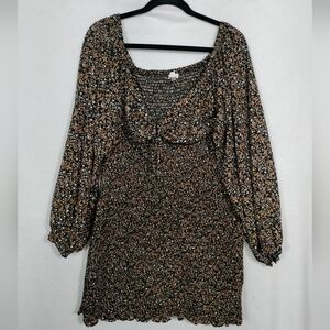 Blush Floral Smocked Long-Sleeve Mini Dress - Black, Brown, White